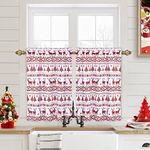 GlowSol Christmas Short Curtains, Canvas White Snowflakes Christmas Tree Deer Tier Curtains Blackout Rod Pocket Drapes for Short Window Cafe Curtain Tiers, 2 Panels, White, 26" W x 36" L