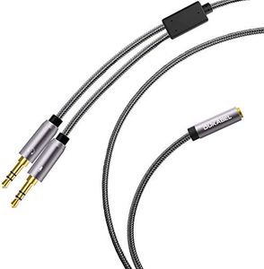 DUKABEL Long Headset Splitter Cable (4ft/1.2m), 3-Pole TRS Microphone(Male) & Audio(Male) to Single 4-Pole TRRS (Famle) Jack Headphone Adapter/Crystal-Nylon Braided / 24K Gold Plated / 99.99% 4N OFC