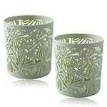 Carriecur Desktop Office Storage Organizer Creative Round Hollow Leaves Tropical Palm Leaves Design Pen Pencil Holder Organizer Basket-2 Pcs(Green)