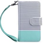 ULAK Flip Wallet Case for iPod Touch 5 & 6/ iPod Touch 7 generation (2019 Release), Premium PU Leather Wallet Case with Kickstand Card Holder ID Slot and Hand Strap Shockproof Cover for iPod Touch 5/6/7th Gen, Minimal Mint Stripes