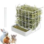 Rabbit Hay Feeder Guinea Pig Hay Feeder, Hay and Food Holder with Hook Heavy-Duty Metal Frame Hay Rack，for Bunny, Guinea Pigs,Chinchillas， Comes with Two Multifunctional Zippers-6.8x6.7x6.6inch