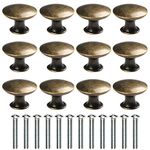 abcGoodefg 12 Pcs Vintage Antique Bronze Knobs Handle Pulls 30mm Brass Round Knobs for Cabinet Drawer Kitchen Bathroom Cupboard Home Office Furniture (Green Bronze)