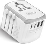 Ceptics Universal Travel Adapter 17.5W, 5 in 1 Universal Laptop Charger with 2X USB-A & USB-C 3.5A for Mobiles, Laptops, Cameras US, UK, EU, AU, All in 1 Type A, C, G, I Output, White