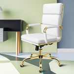 ALFORDSON High Back Gold White Office Desk Chair with SGS Listed Gas Lift & Padded Seat, PU Leather Home Ergonomic Office Chair Height Adjustable, Home Office Computer Gaming Chair, Max 150kg