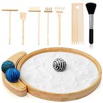 Japanese Zen Garden kit for Desk | 9.5'' Bamboo Sand Tray |3 Resin Stamp Spheres |Zen Decor and Meditation Accessories |6 Mini Zen Garden Rake| Mini Zen Decor Meditation Gifts