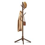 Azaeahom Wooden Coat Rack Stand, Free Standing Coat Rack with 8 Hooks 3 Adjustable Heights for Clothes, Hats, Handbags, Coat Tree Easy Assembly for Entryway, Bedroom, Hallway, Office (New Brown)