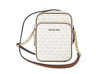 Michael Kors Jet Set Travel Signature PVC Medium Logo Chain Crossbody Flight Bag (Vanilla)