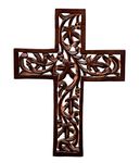 Purpledip Wooden Jesus Christ Wall Cross: Hand Carved Antique Design Hanging Plaque For Home Altar Room Decor, Brown (10773)