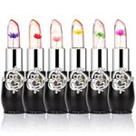 Firstfly Crystal Flower Jelly Lipstick, Firstfly Long Lasting Nutritious Lip Balm, Lips Moisturizer Magic Temperature Color Change Lip Gloss, Glossy Finish (Pack Of 6) - Pink