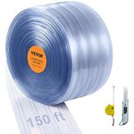 VEVOR Strip Curtain, 150' Length x 8" Width x 0.08" Thickness, Clear Ribbed PVC Curtain Strip Door Bulk Roll, Plastic Door Strips for Doorways of Supermarket, Garage, Warehouse, Barn, Pet Animal House