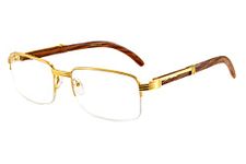 Fabeaulux Classic Semi-Rimless Metal Frame & Wood Grain Arm Reading Glasses Reader A258 (Gold Brown, 1.5)