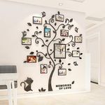 3D Wall Stickers Family Tree Decal DIY Decor Sticker with Family Photo Frames for Children Baby Room, Restaurant, Family (Black, M)