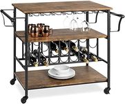 Best Choice Products 45in Industrial Wood Shelf Bar & Wine Storage Service Cart Trolley w/ 14 Bottle & 18 Glass Racks, Locking Caster Wheels