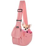 SlowTon Dog Carrier Sling - Hard Bottom Support Dog Carriers for Small Dogs with Adjustable Padded Shoudler Strap, Dog Purse for Puppy Cat Pet with Drawstring Opening Storage Zipper Pockets (Peach)