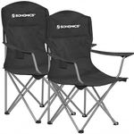 SONGMICS Set of 2 Folding Camping Chairs, Comfortable, Heavy Duty Structure, Max. Load Capacity 330 lb, Outdoor Chair with Cup Holder, for Camping, Garden, Fishing, Terrace, Black UGCB08BK