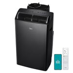 Midea Duo 14,000 BTU (12,000 BTU SACC) HE Inverter Ultra Quiet Portable Air Conditioner, Cools up to 550 Sq. Ft, Works with Alexa/Google Assistant, Includes Remote Control & Window Kit, Black