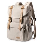 BAGSMART Camera Backpack, Anti-Theft DSLR SLR Camera Bag Water Resistant Canvas Backpack Fit up to 15" Laptop with Rain Cover, Tripod Holder for Women and Men (beige white)