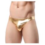 MANJIAMEI Men's Shiny Thong, Liquid Metallic Low Rise T-Back Thong, Sexy Bulge Pouch G String Thong Jockstrap, Sparkly Men's Under Panties for Clubwear, Seamless Bikini Briefs Underwear for Dancewear