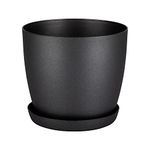 Home Garden Ornaments Graphite Plant Pots Indoor 16cm Diameter - Plant Pot with Plant Saucer – Flower Pots Outside with Mat Surface and Plant Tray – Plant Pots with Saucer (Ø16cm, Graphite)