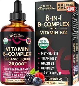 USDA Organic Vitamin B-Complex B5 Pantothenic Acid | B12 Methylcobalamin | B1 Thiamine | B6 Pyridoxine | B7 Biotin | B9 Folic | B3 Niacinamide - B Complex Liquid Drops, Made in USA Supplement, 4fl oz