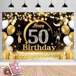 50th Birthday Decorations Banner, Black and Gold Birthday Party Decorations, Suitable for Anniversary Photo Booth Background Banner, Birthday Party Supplies (50th)