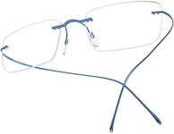 FONEX Titanium Glasses Frame,Rimless Frameless Optical Eyewear Eyeglasses for Men and Women F85634 (Blue)