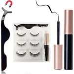 3 Pairs Magnetic Eyelashes for Women, Eye Lashes for Women Reusable Magnetic Lash Set with Built-in Liner | Waterproof Fake Eyelashes for Daily & Party Makeup (Natural Black)