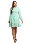 Trendy Pleating Georgette Dress for Women/Ladies Outfit Summer Knee Length Beautiful Short Babydoll Dress (Large, Sea Green)