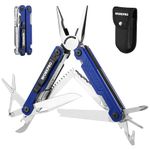 WORKPRO 18 in 1 Multi Tool Pliers with Sheath-Blue, Stainless Steel Multi Tool with Carry Bag, Saws, Wood, Metal Files, Multi Pliers, Multi Screwdrivers, Belt Clip for Camping Maintenance