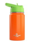 Kids Water Bottle - 12oz Orange | Leak Proof With Straw & Handle | 24 Hours Cold | Insulated, Double Wall Stainless Steel | Easy Sip Toddler Cup | Child's Flask | Eco Friendly