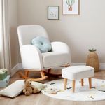 Babymore Freya Nursing Chair & Footstool Cream - Elegant Rocking Chair for Timeless Comfort With Sturdy Wooden Legs, Soft Fabric & Stylish Armrests, Contoured Backrest Enhances Support | Safety Tested