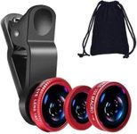 Universal HD Camera Lens Kit | 180° Fisheye + 0.65X Wide Angle + 10X Macro Lens | Glass & Aluminum Alloy Clip-On Attachments Compatible with iPhone, iPad, Android Smartphones & Tablets