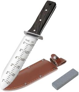 Hori Hori Garden Knife, Gardening Knife with PU Leather Sheath, High polished 440 Stainless Steel Blade, Sharpening Stone Included, for Weeding, Digging, Pruning, and Cultivating (Wenge Handle)