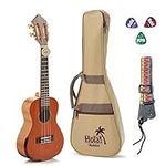 Concert Ukulele Professional Series by Hola! Music (Model HM-424SMM+), Bundle Includes: 24 Inch SOLID Mahogany Top Ukulele with Aquila Nylgut Strings Installed, Padded Gig Bag, Strap and Picks