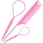 Topsy Tail Hair Tool, MORGLES French Braid Loop Tool Pink with Rat tail comb