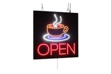 Open Coffee Mug Sign, 16"x16", 40x40cm, TOPKING, Signage, LED, Bright, Open, Signboard, Display, Billboard, Grand Opening, Gift