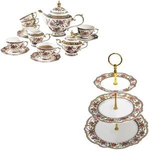 ACMLIFE Bone China Tea Set & 3 Tier Cupcake Stands