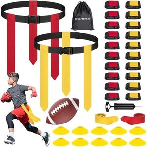Flag Football Set for Kids,20 Player Adjustable Flag Football Belts with 30 Flags, Practise Cones, a Size 3 Football, Air Pump and Storage Bag, for Youth and Adults Capture Flag Training…