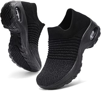 HKR Women's Walking Shoes Arch Support Non Slip Work Shoes Breathable Knit Upper Lightweight for Plantar Fasciitis, Black Mix, 8.5