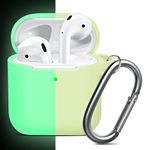 MOLOPPO AirPods Case Cover, Soft Silicone Protective Cover with Keychain for Women Men Compatible with Apple AirPods 2nd 1st Generation Charging Case, Front LED Visible-Night Glow