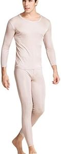 METWAY Silk Long Underwear Men's Mulberry Silk Long Johns Top and Bottom Thermal Underwear Set/Base Layer Small Beige