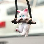 ZOSTLAND White Swing Ornament Twig Car Auto Rear View Mirror Hanging Decoration Suspension Pendant Accessories Applicable to Car Truck SUV (Cat)