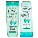 L'Oreal Elvive Extraordinary Clay Rebalancing Shampoo (400ml) & Conditioner (300ml) Set for Dry Roots & Dry Ends