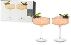 Viski Meridian Vintage Coupe Glasses, Art Deco Champagne Coupe Glassware, Gold Rimmed Stemmed Drinkware Set of 2, 11.5 oz