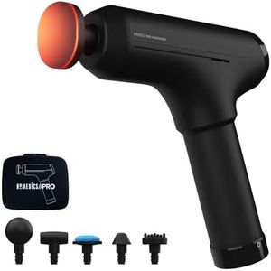 Homedics Pro Power Handheld Physiotherapy Massager Gun - Professional Deep Tissue Physio Massaging Gun, Heated Head to Aid Relief of Muscle Tension, 6 Massage Heads, Cordless, Rechargeable - Black