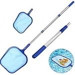 TFUFR Swimming Pool Skimmer Net with Pole, Pool Leaf Cleaning Net with Adjustable Aluminium Telescopic Pole, Fine Mesh Leaf Skimmer Netting for Garden Pond Hot Tub Spa