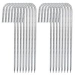 Hacaroa 16 Pack Rebar Tent Stakes Heavy Duty, 12 Inch Ground Anchors J Hook Garden Stakes, Galvanized Metal Fence Stakes for Trampoline, Canopy, Yard