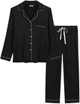 Joyaria Ladies Winter Warm Button Down/Up Pajama/Pj Set Long Sleeve (Black, Medium)