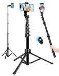 Phone Tripod, 71" Tripod for iPhone, Selfie Stick Tripod Stand with Remote, Phone Tripod & Tall Travel Tripod for Recording Video Selfies Photo, Compatible with iPhone 14 Pro Max 13 12 11 Cell Phone