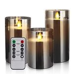 Flameless Led Candles Flickering, Real Wax Fake Wick,Battery Operated Candles with Timer Remote,Suit for Festival Wedding Home Party Halloween Decorations Grey